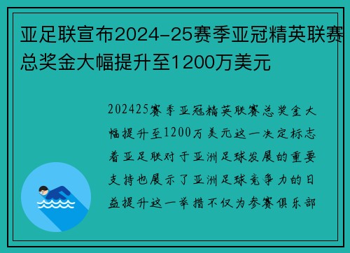 亚足联宣布2024-25赛季亚冠精英联赛总奖金大幅提升至1200万美元